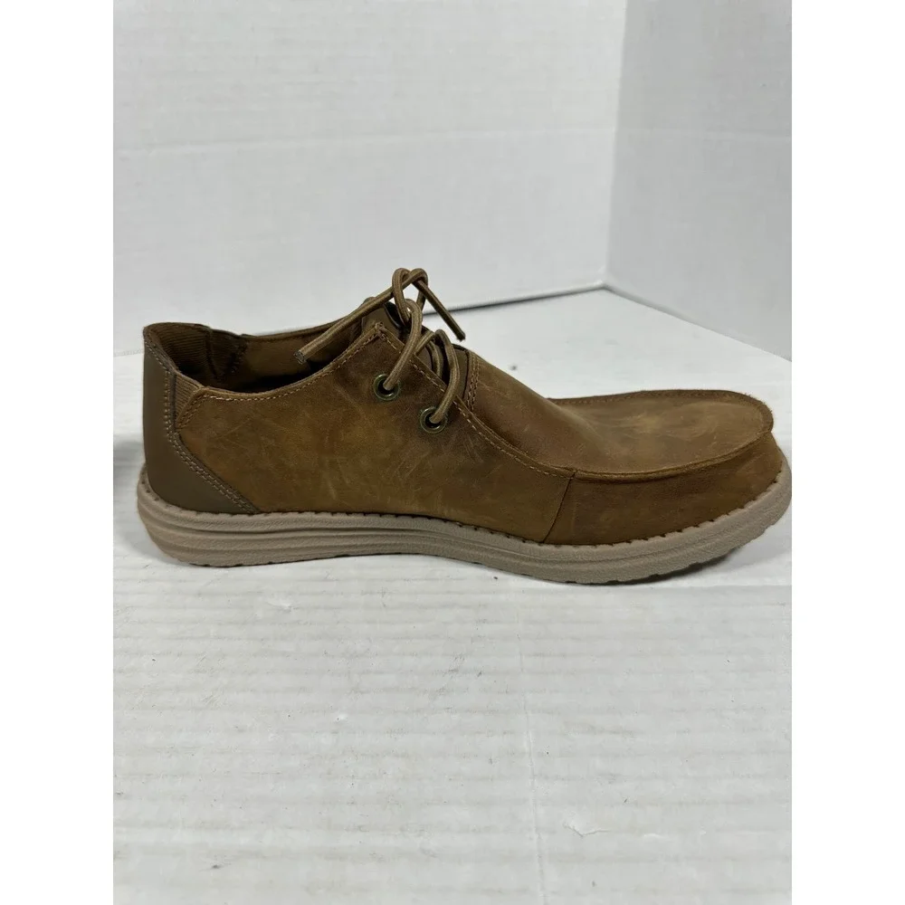 Skechers Mens Relaxed Fit Memory‎ Foam Leather Moc Toe Shoes Brown 210107 Size 8
